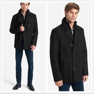 Kenneth Cole Double Breasted Wool Blend Peacoat with Bib Size S